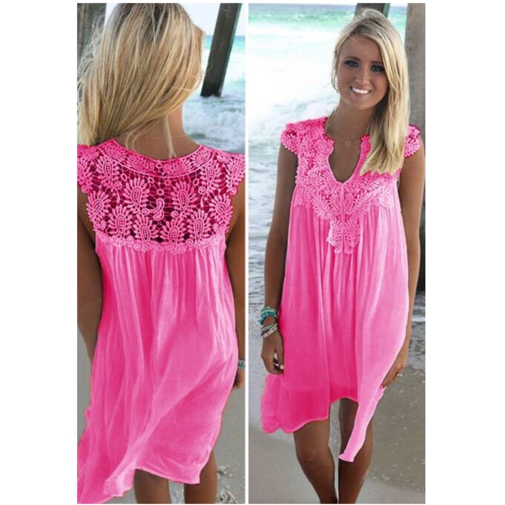 Boho Style Mini Swing Dress PINK - Picture 2 of 6